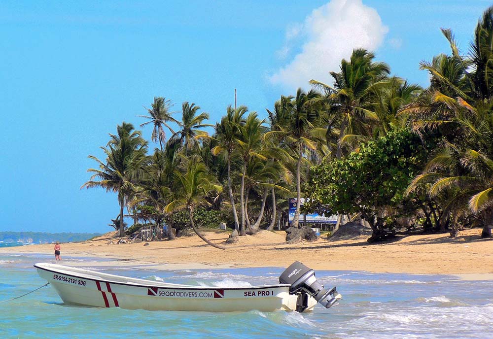 лодка, пляж, пальмы, берег, песок